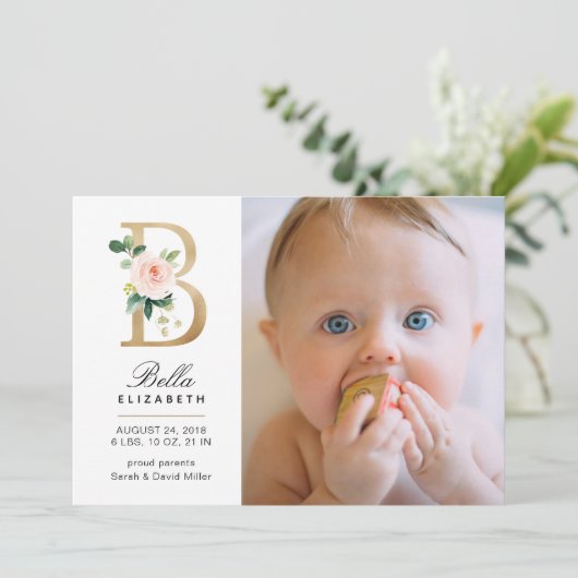 Monogram geboorteaankondiging aankondiging (Staand voorkant)