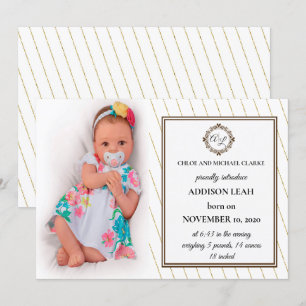 Monogram geboorteaankondiging kaart