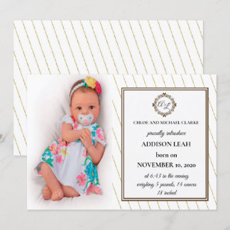 Monogram geboorteaankondiging kaart