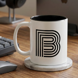 Monogram Geborduurd Initiaal Zwart Modern Eenvoudi Tweekleurige Koffiemok