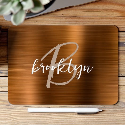 Monogram gebrand Sinaasappel geborsteld metaalscri Muismat