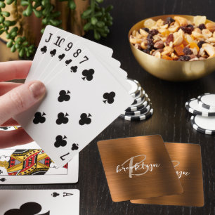 Monogram gebrand Sinaasappel geborsteld metaalscri Pokerkaarten