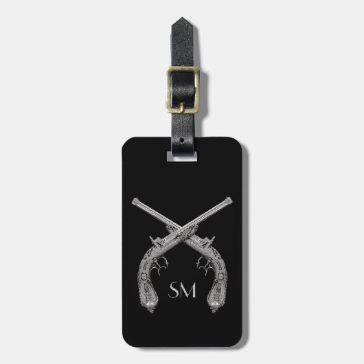 Monogram gecroseerde pistolen zwart bagagelabel (Voorkant verticaal)