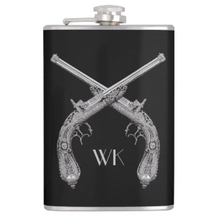 Monogram gecroseerde pistolen zwart heupfles