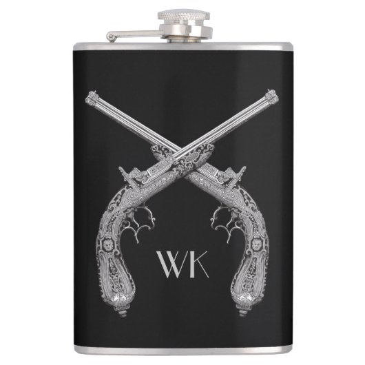 Monogram gecroseerde pistolen zwart heupfles (Voorkant)