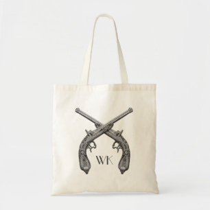 Monogram gecroseerde pistolen zwart tote bag