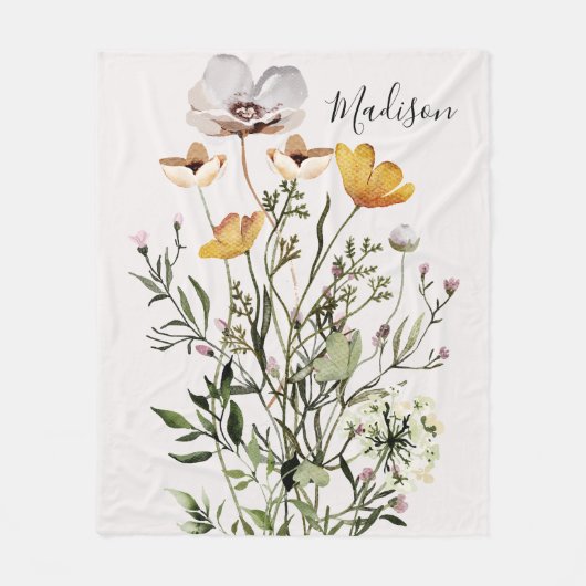Monogram Gedroogd Wildbloemboeket Fleece Deken (Voorkant)
