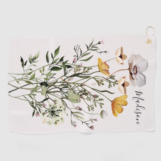 Monogram Gedroogd Wildbloemboeket Golfhanddoek (Horizontaal)