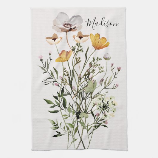 Monogram Gedroogd Wildbloemboeket Theedoek (Verticaal)