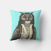 Monogram Geel Aqua Gray  Owl Illustratie Kussen (Achterkant)