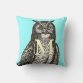 Monogram Geel Aqua Gray  Owl Illustratie Kussen (Voorkant)
