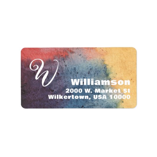 Monogram Geel, Blauw en Rode Waterverf Etiket (Voorkant)