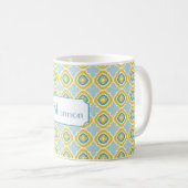 Monogram Geel Blauw Quatrefoil Mok - Aangepaste Mo (Voorkant rechts)