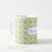 Monogram Geel Blauw Quatrefoil Mok - Aangepaste Mo (Voorkant links)