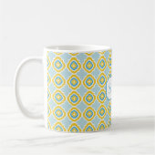 Monogram Geel Blauw Quatrefoil Mok - Aangepaste Mo (Links)