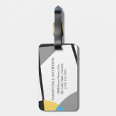 Monogram Geel Blauw Zwarte abstracte vormkunst Bagagelabel (Achterkant verticaal)