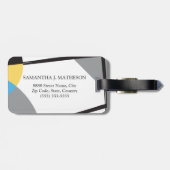 Monogram Geel Blauw Zwarte abstracte vormkunst Bagagelabel (Achterkant horizontaal)