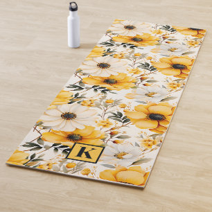 Monogram Geel bloempatroon Yogamat