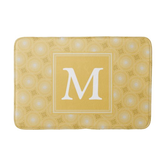 Monogram geel cirkelpatroon badmat (Voorkant)