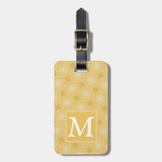 Monogram geel cirkelpatroon bagagelabel (Voorkant verticaal)