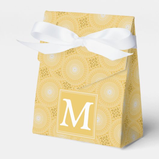 Monogram geel cirkelpatroon bedankdoosjes (Voorkant Zijde)