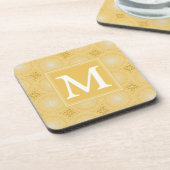 Monogram geel cirkelpatroon bier onderzetter (Linkerzijde)