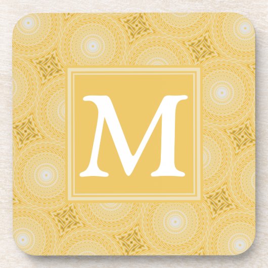 Monogram geel cirkelpatroon bier onderzetter (Voorkant)