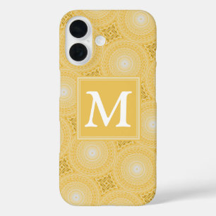 Monogram geel cirkelpatroon iPhone 16 hoesje