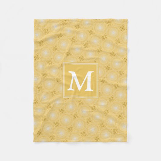 Monogram geel cirkelpatroon fleece deken (Voorkant)
