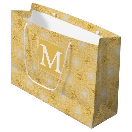 Monogram geel cirkelpatroon groot cadeauzakje (Voorkant Gekanteld)