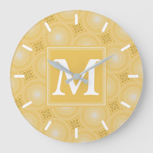 Monogram geel cirkelpatroon grote klok (Voorkant)