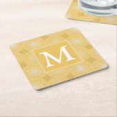 Monogram geel cirkelpatroon kartonnen onderzetters (Schuin)