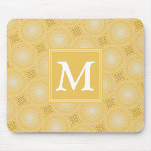 Monogram geel cirkelpatroon muismat