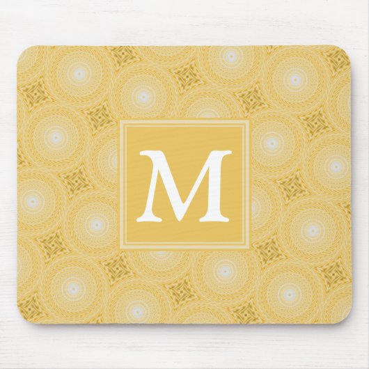 Monogram geel cirkelpatroon muismat (Voorkant)