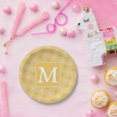 Monogram geel cirkelpatroon papieren bordje (Feest)