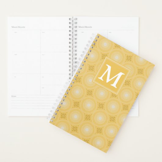 Monogram geel cirkelpatroon planner (Display)
