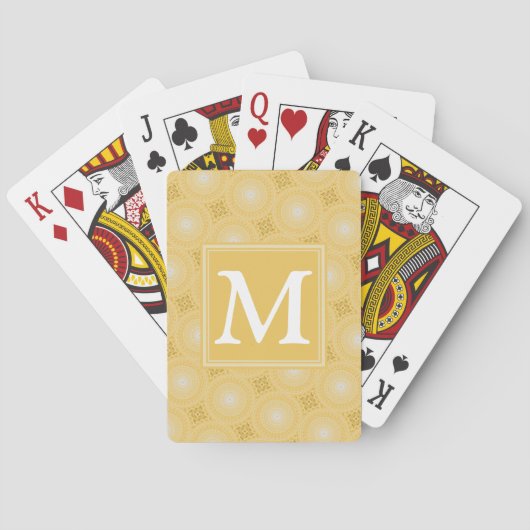 Monogram geel cirkelpatroon pokerkaarten (Achterkant)
