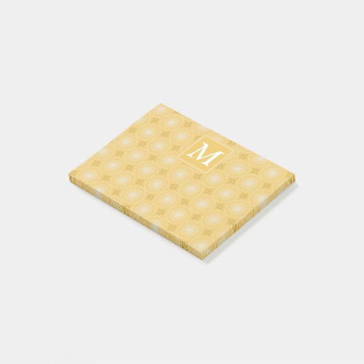 Monogram geel cirkelpatroon post-it® notes (Schuin)