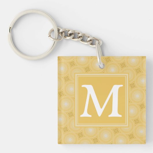 Monogram geel cirkelpatroon sleutelhanger (Voorkant)