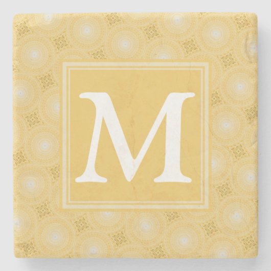 Monogram geel cirkelpatroon stenen onderzetter (Voorkant)
