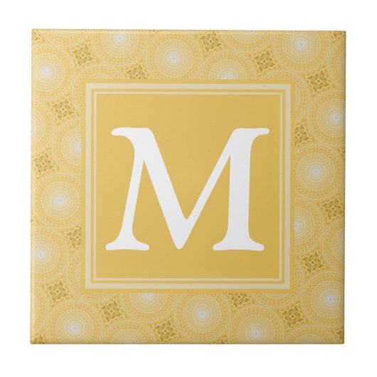 Monogram geel cirkelpatroon tegeltje (Voorkant)