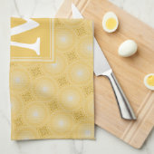 Monogram geel cirkelpatroon theedoek (Quarter Fold)