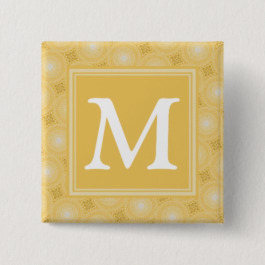Monogram geel cirkelpatroon vierkante button 5,1 cm (Voorkant)