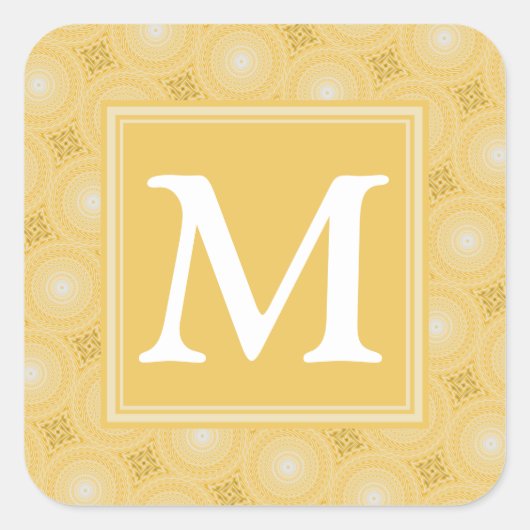 Monogram geel cirkelpatroon vierkante sticker (Voorkant)