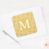 Monogram geel cirkelpatroon vierkante sticker (Envelop)