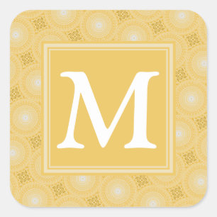 Monogram geel cirkelpatroon vierkante sticker