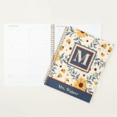 Monogram Geel Daisy Floral Teacher Initiaal Planner (Display)