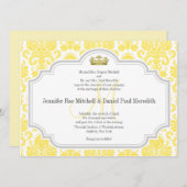 Monogram geel Damask Wedding Invitting Kaart (Voorkant / Achterkant)