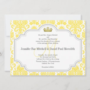 Monogram geel Damask Wedding Invitting Kaart