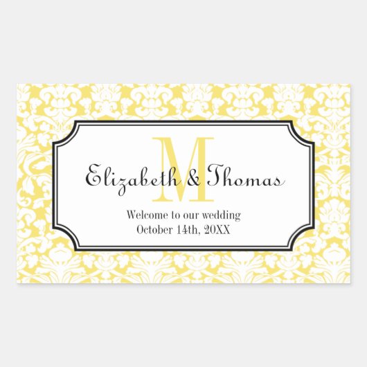 Monogram geel damast lijst uit de stad geschenkzak rechthoekige sticker (Voorkant)
